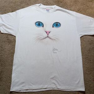 Vintage Bob Harrison Cat Face T-shirt White Men's Size XL